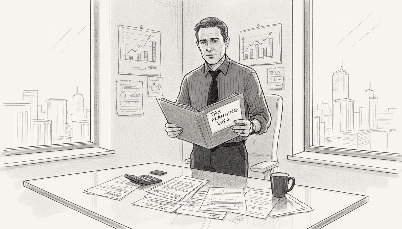 Advisor reviews expat tax documents in office