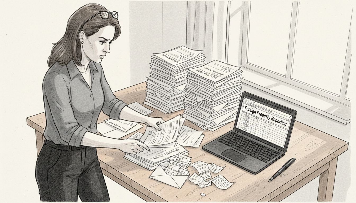 Woman sorting tax forms at kitchen table