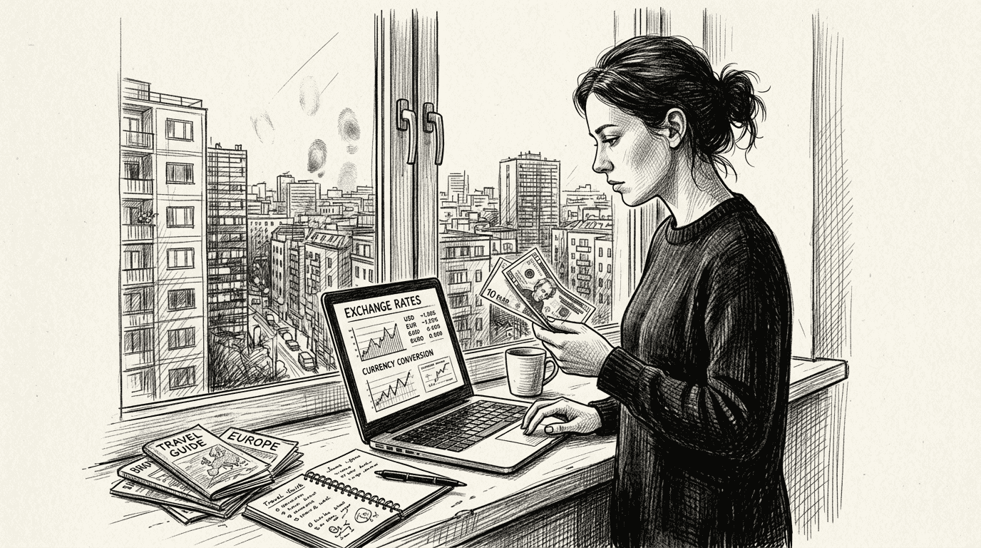 Woman comparing currency rates for investing