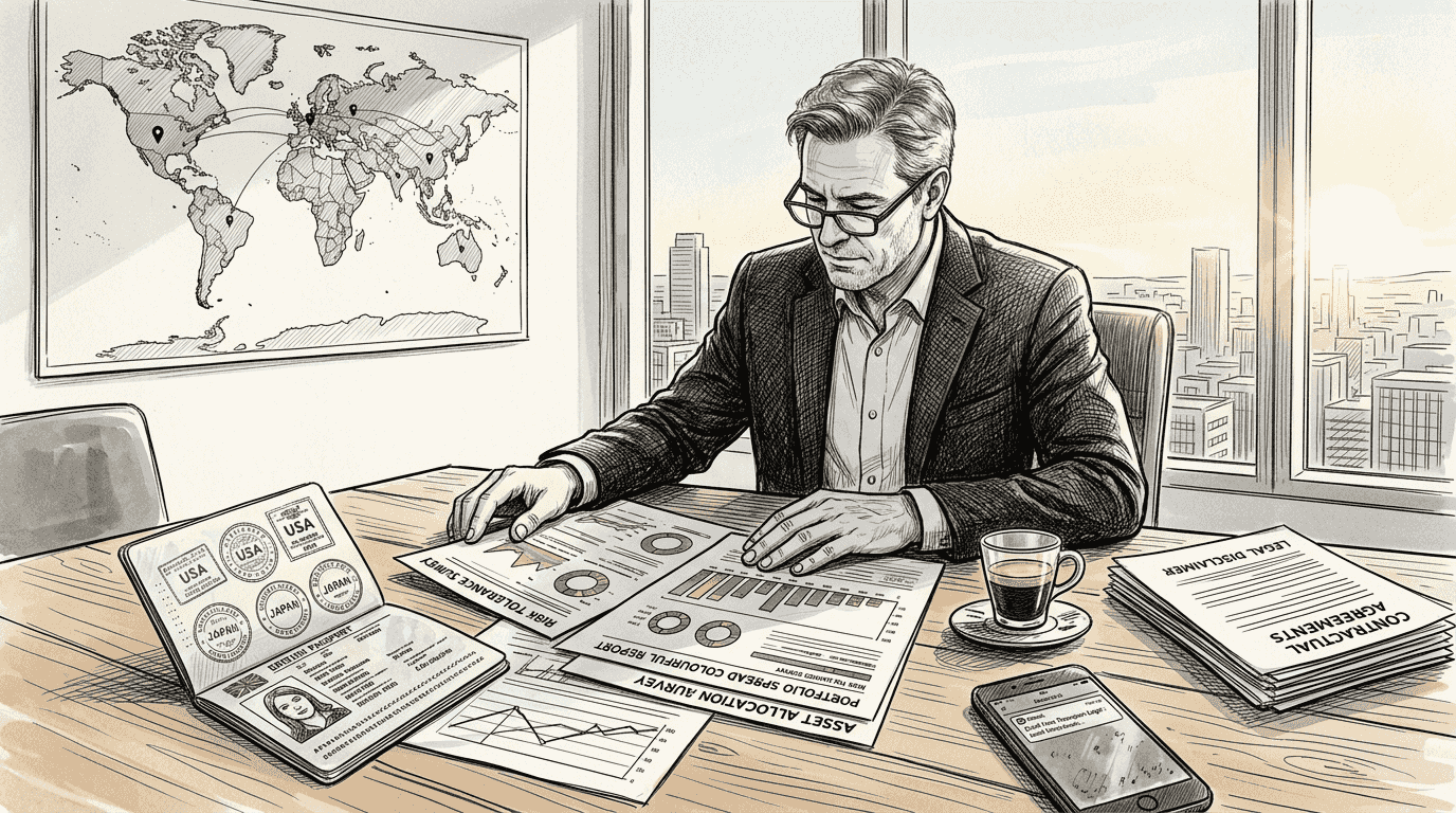 International investor reviewing portfolio report