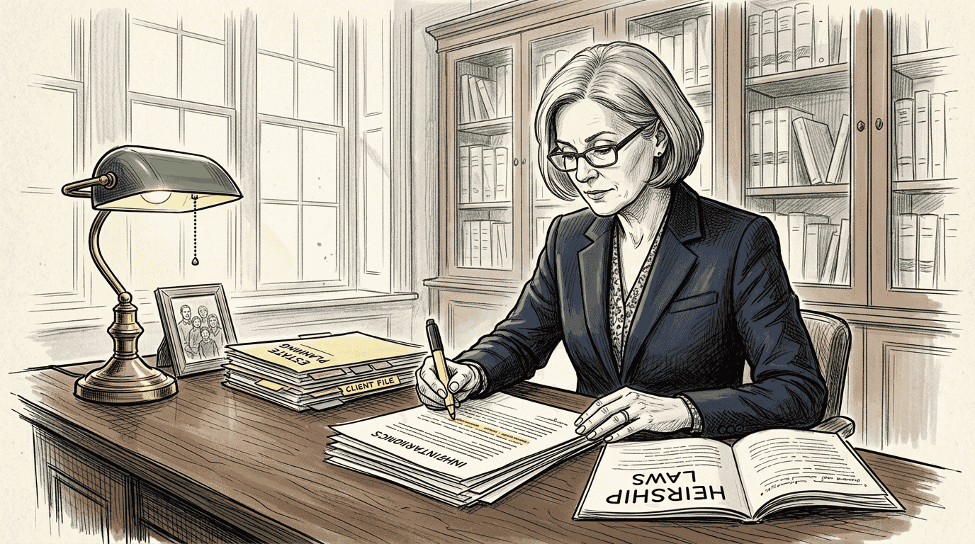 Lawyer checks cross-border inheritance legal files