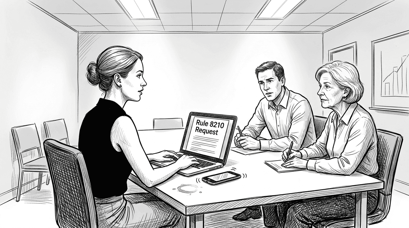 Broker responds to FINRA rule 8210 hearing