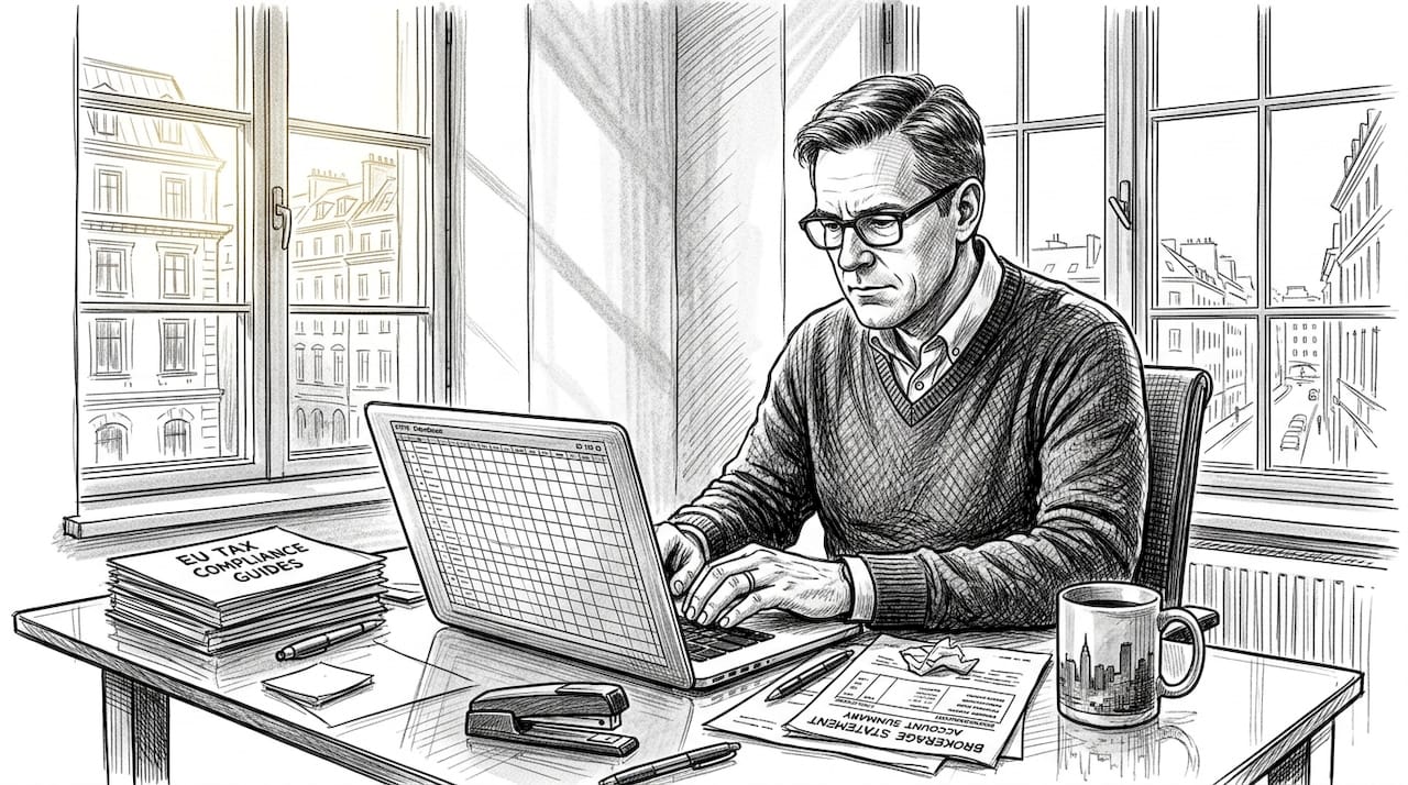 US expat reviewing investment spreadsheet