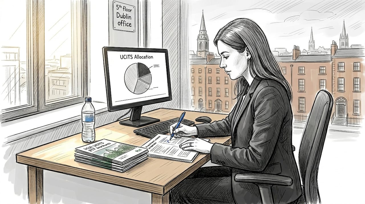 Professional reviewing Irish UCITS ETF portfolio