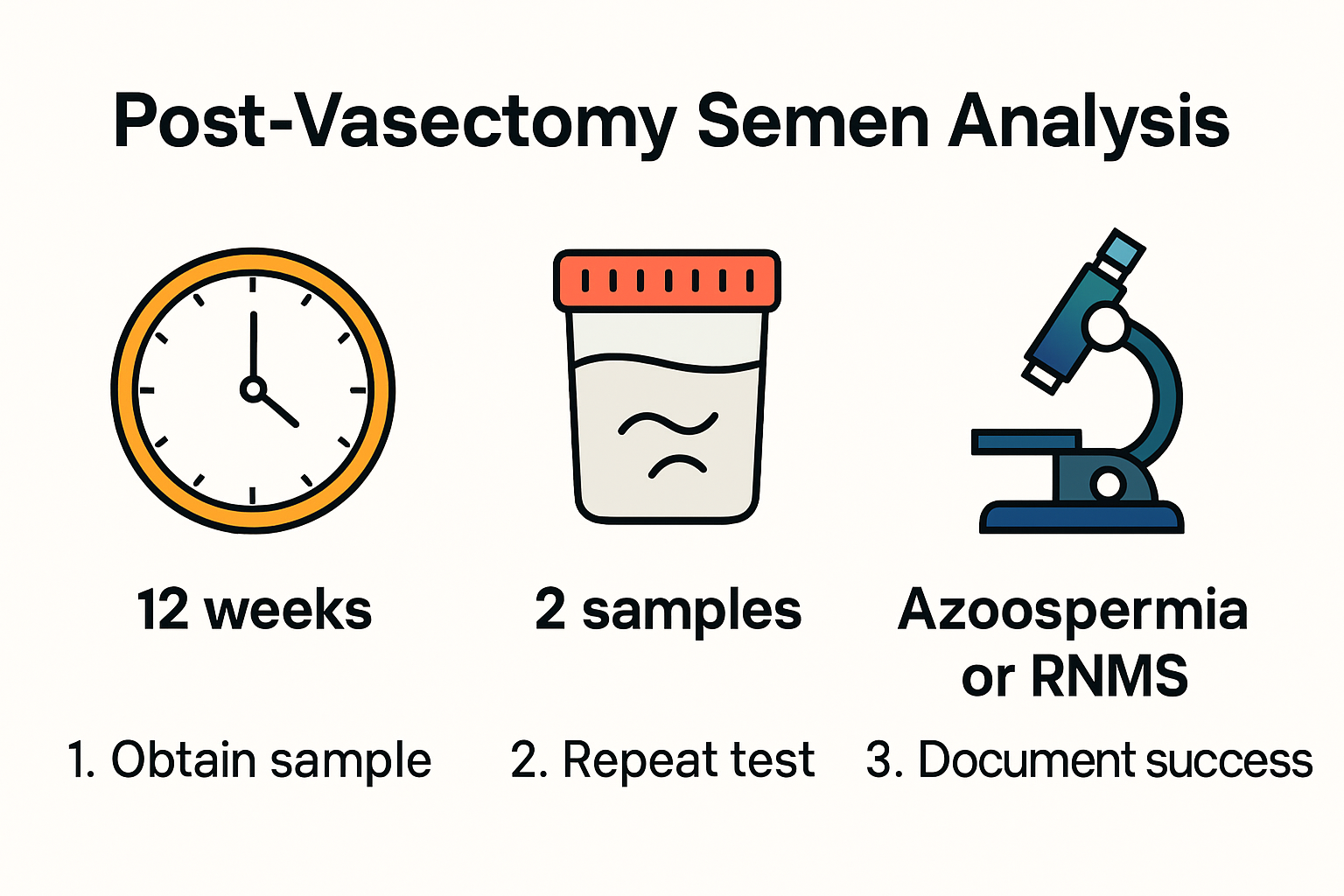 Infographic on vasectomy success confirmation semen analysis.