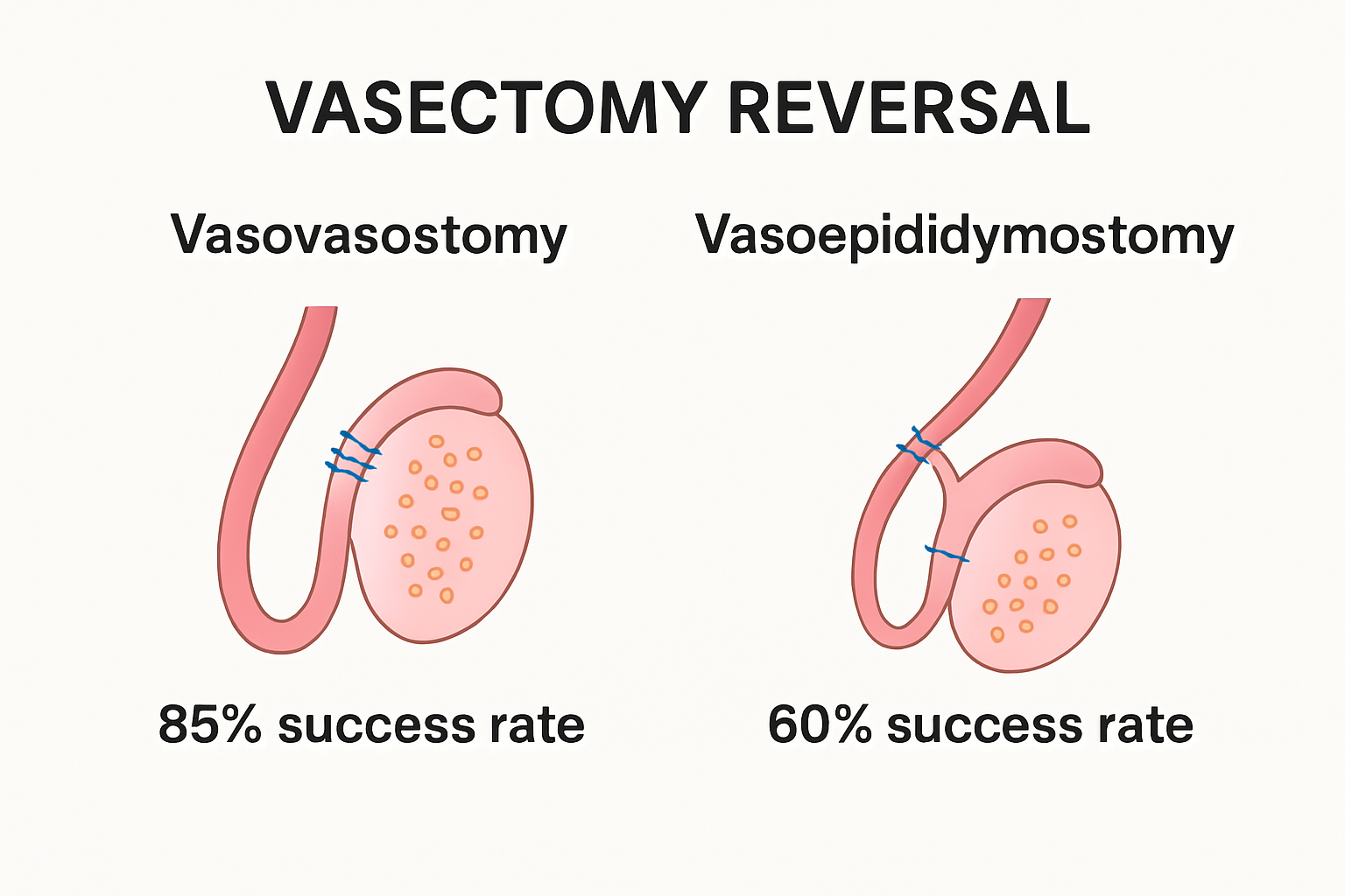 Infographic comparing vasectomy reversal procedures and success rates