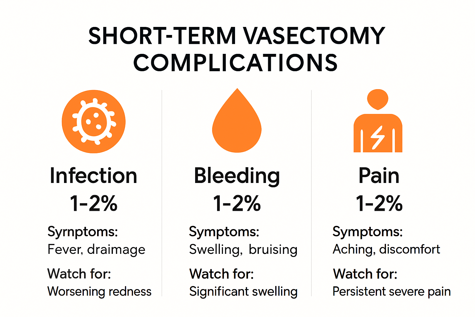Infographic of short-term vasectomy complications and risks