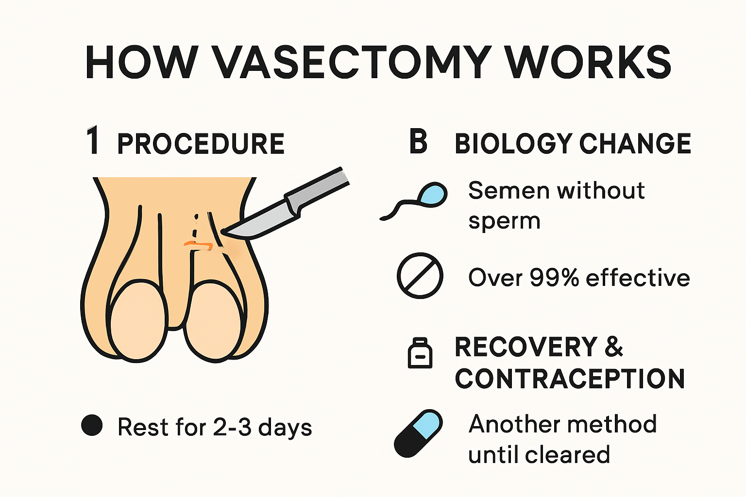 Visual summary of vasectomy and contraception process and effectiveness