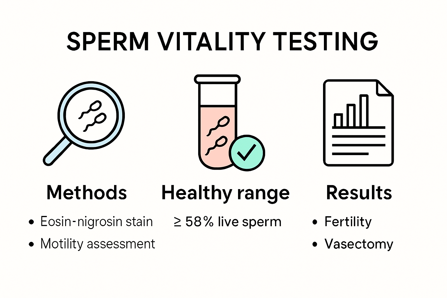 Infographic showing process and healthy range for sperm vitality testing