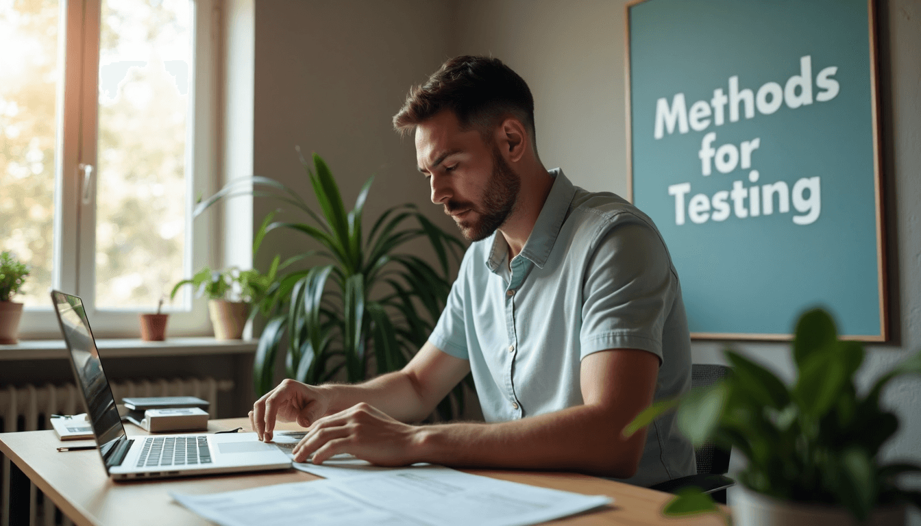 Man using home semen test kit in sunlit room