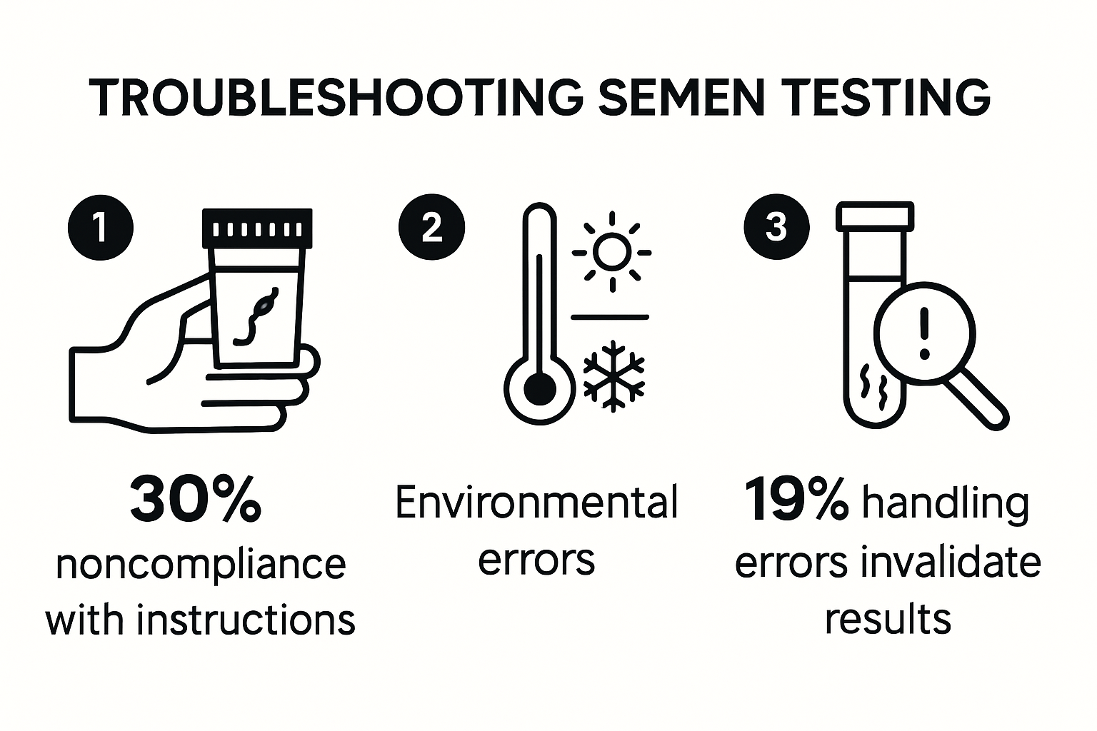 Infographic showing common semen testing issues and solutions