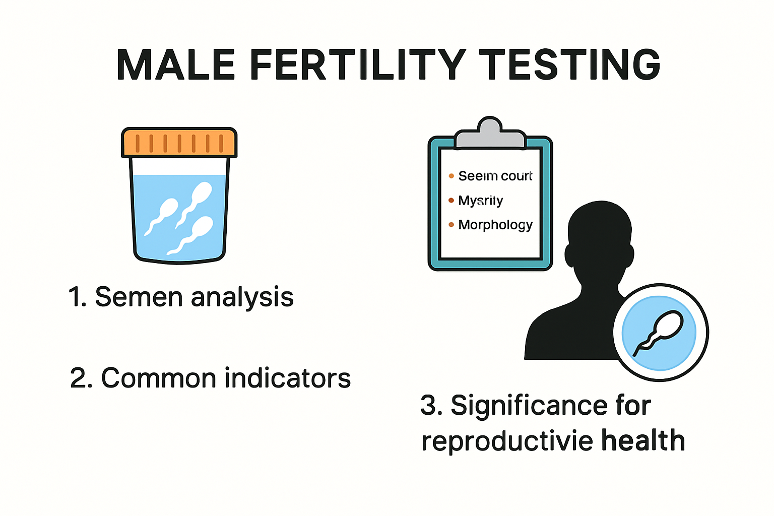 Infographic showing steps and components of male fertility testing