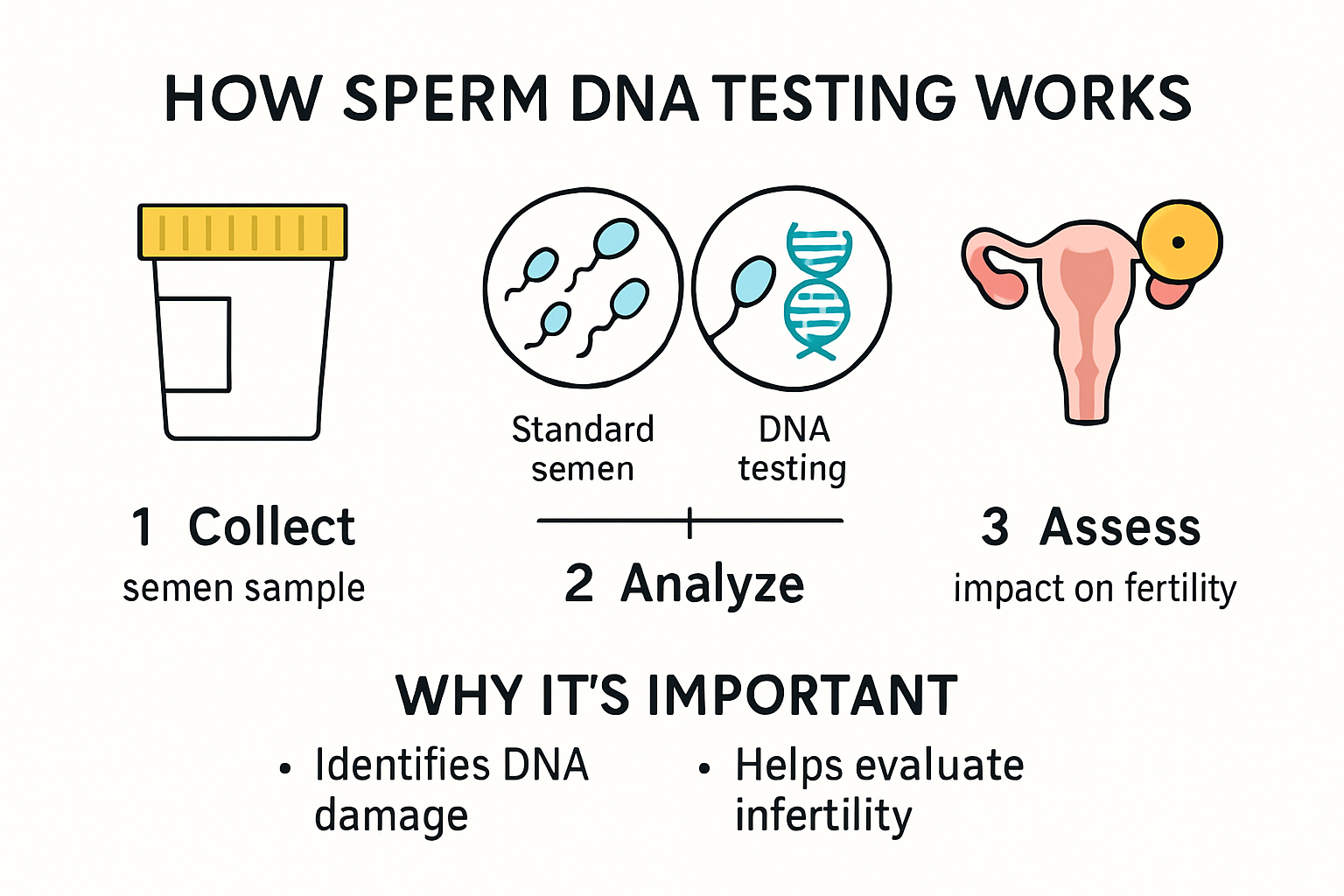 Infographic showing sperm DNA testing process and its importance.
