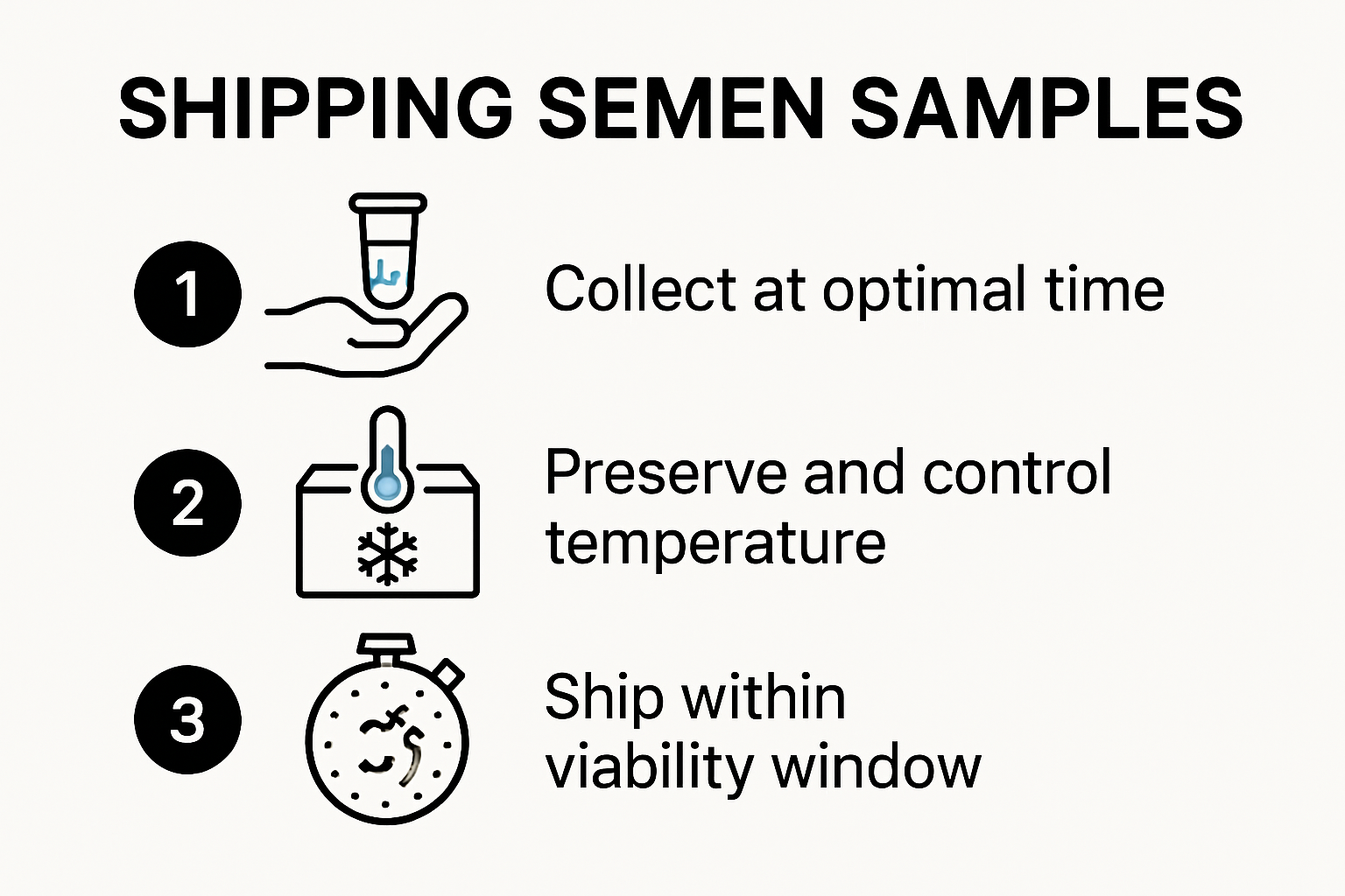 Infographic showing steps for shipping semen samples safely