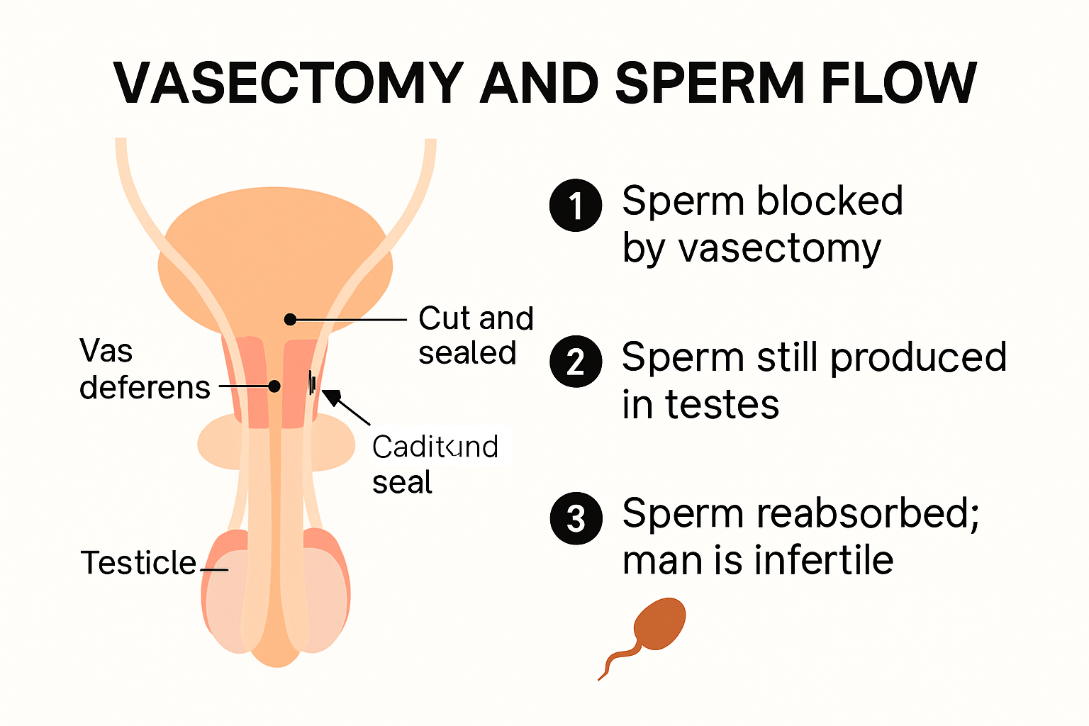 Infographic showing male reproductive system before and after vasectomy