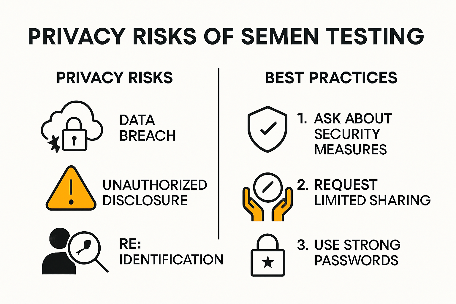 Infographic showing semen testing privacy risks and protection tips