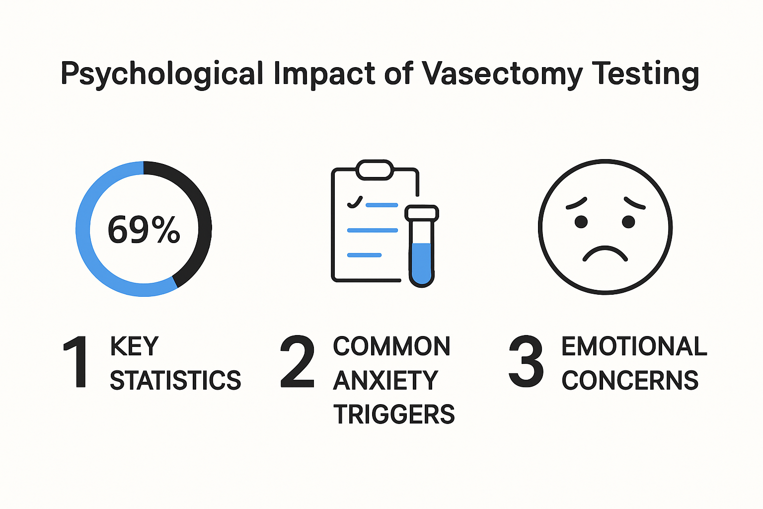Infographic showing psychological impacts and triggers of test anxiety after vasectomy