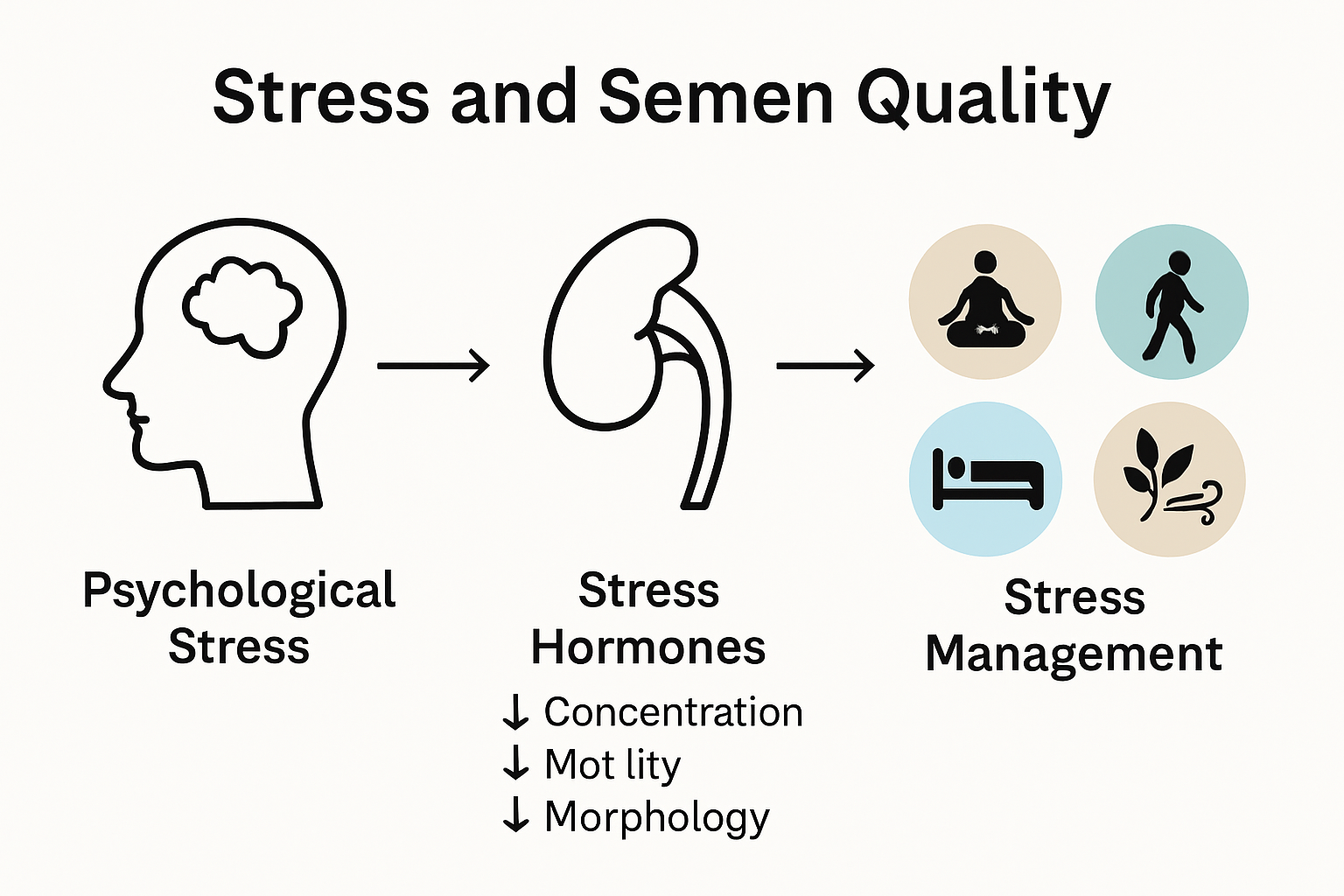 Infographic showing how stress impacts semen quality and ways to reduce anxiety