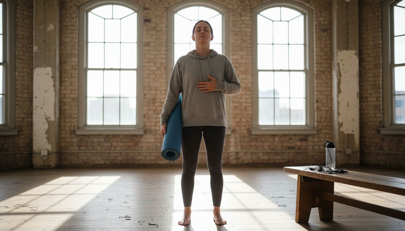 Singer practicing posture with breathing exercise