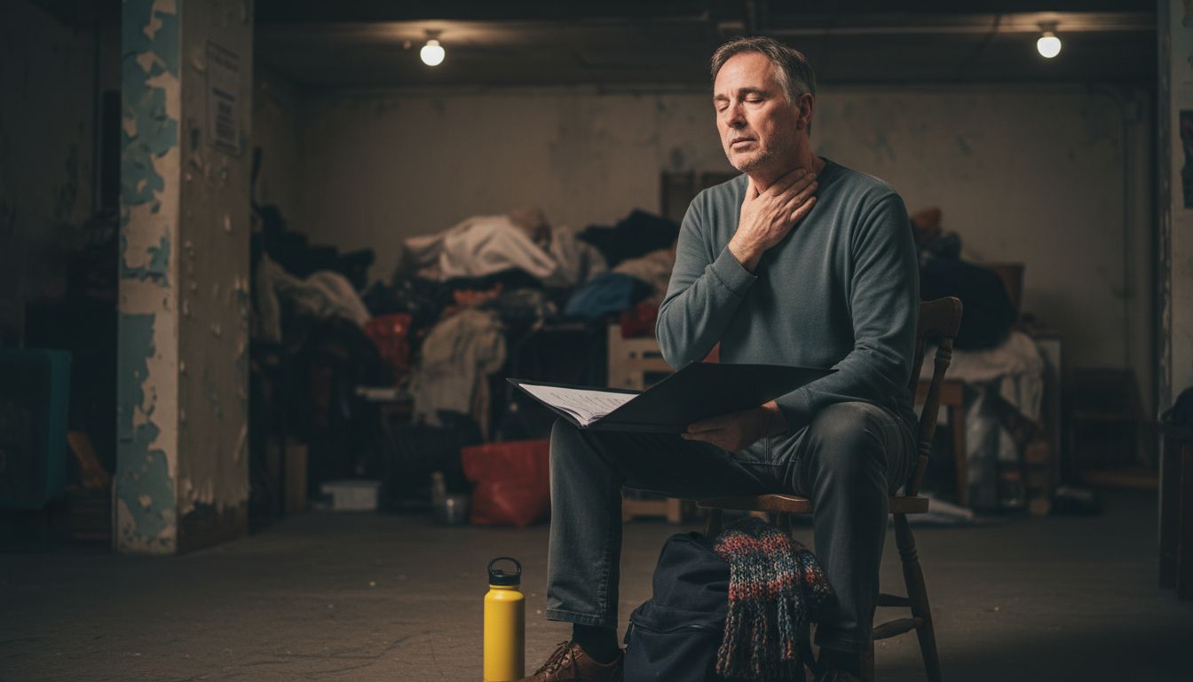 Singer backstage managing vocal strain