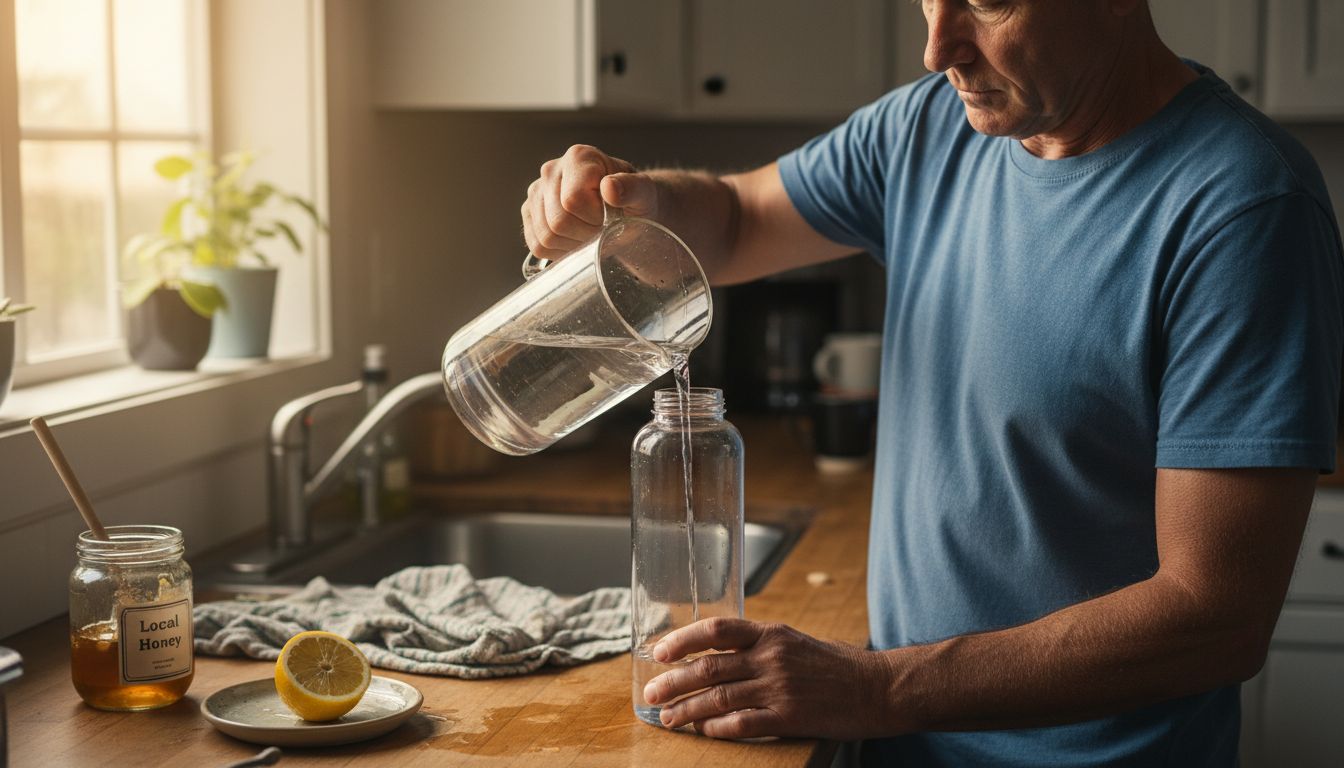 Man preparing water for throat hydration