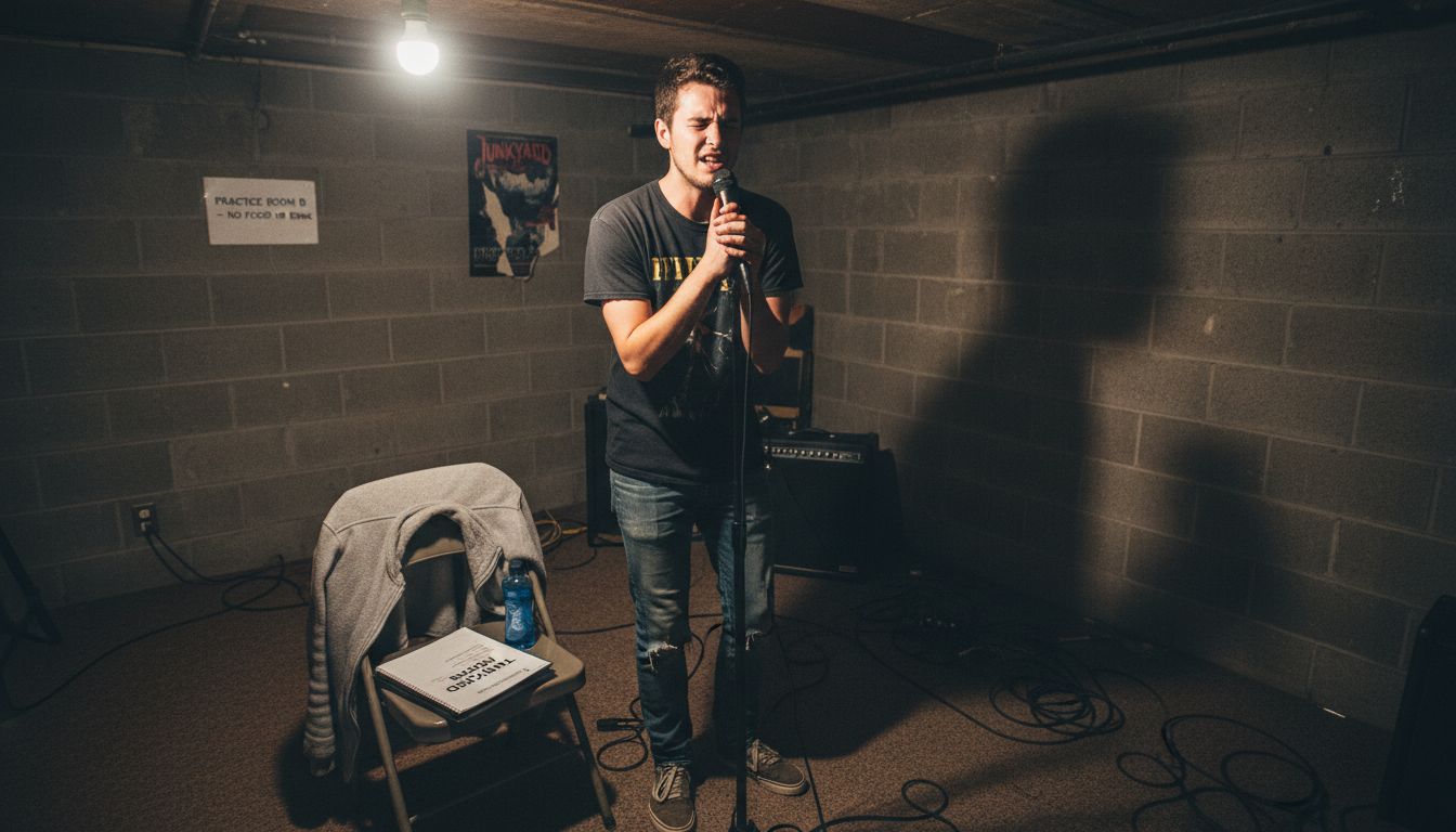 Singer pauses mid-rehearsal, showing vocal fatigue