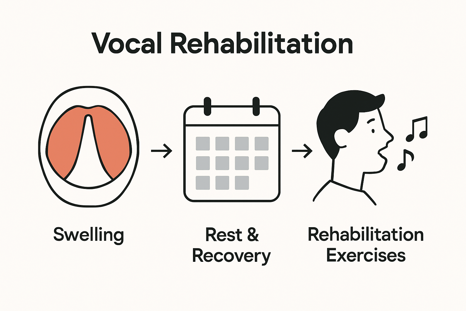 Infographic showing edema, rest, and recovery steps