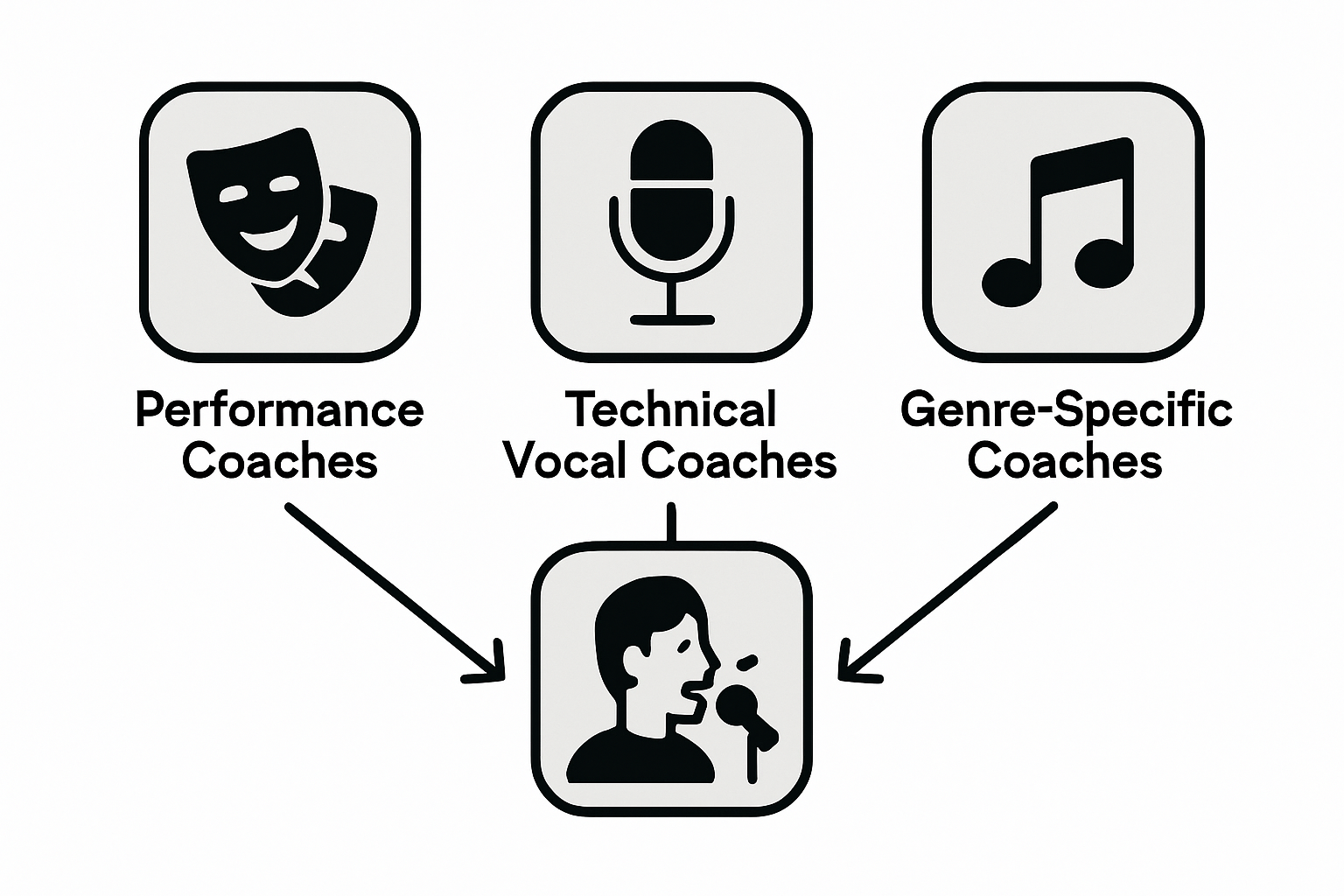 Infographic comparing vocal coach types