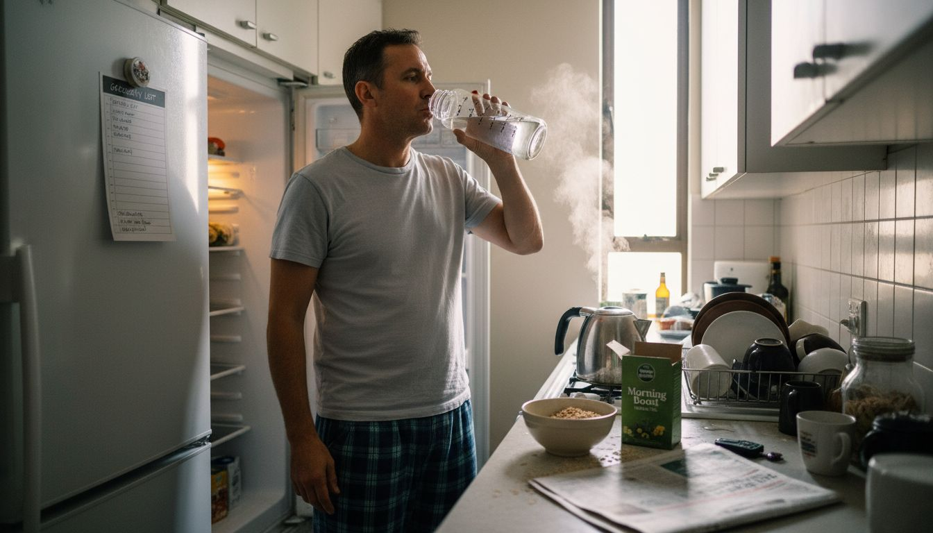 Man hydrating for vocal cord health