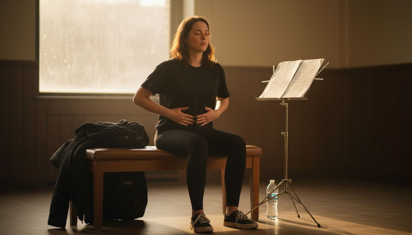 Singer practicing proper breathing technique