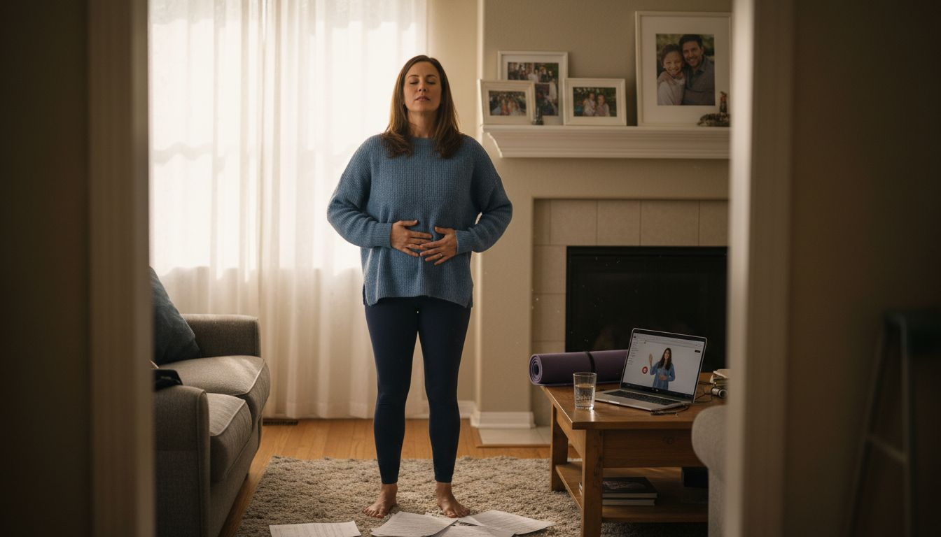 Performer practicing vocal breathing at home