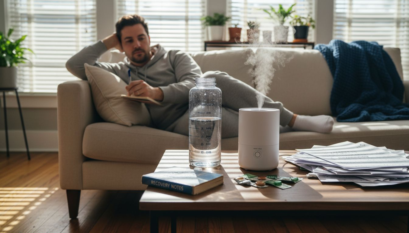 Performer tracking hydration with journal and props