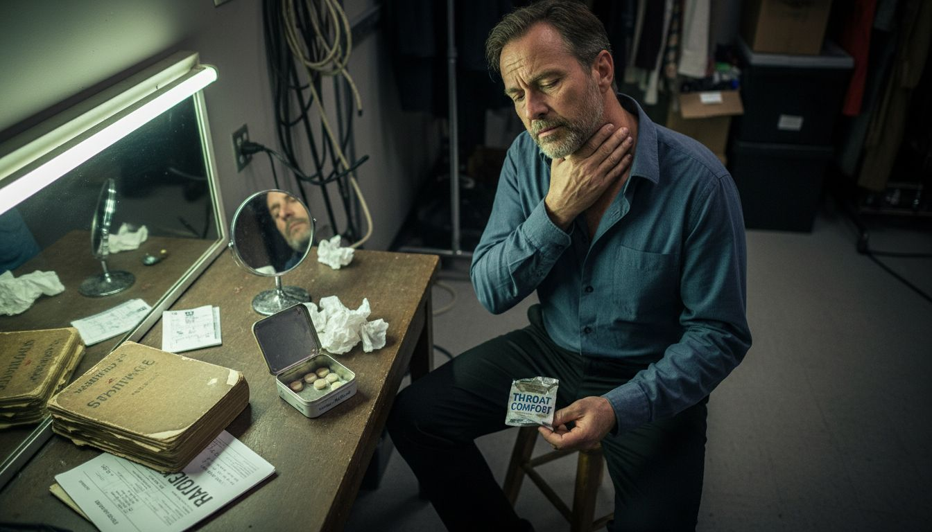 Actor backstage addressing vocal strain risks