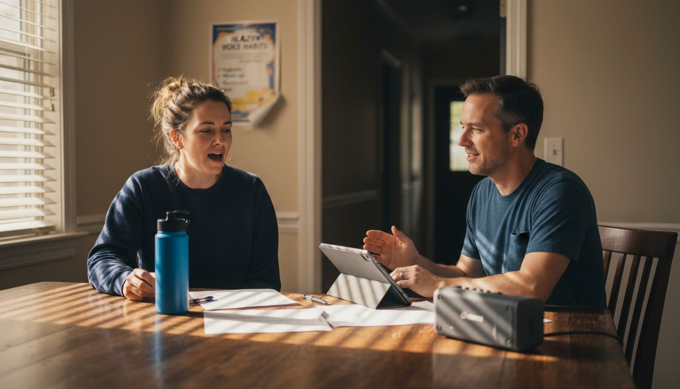 Client practicing voice therapy exercises