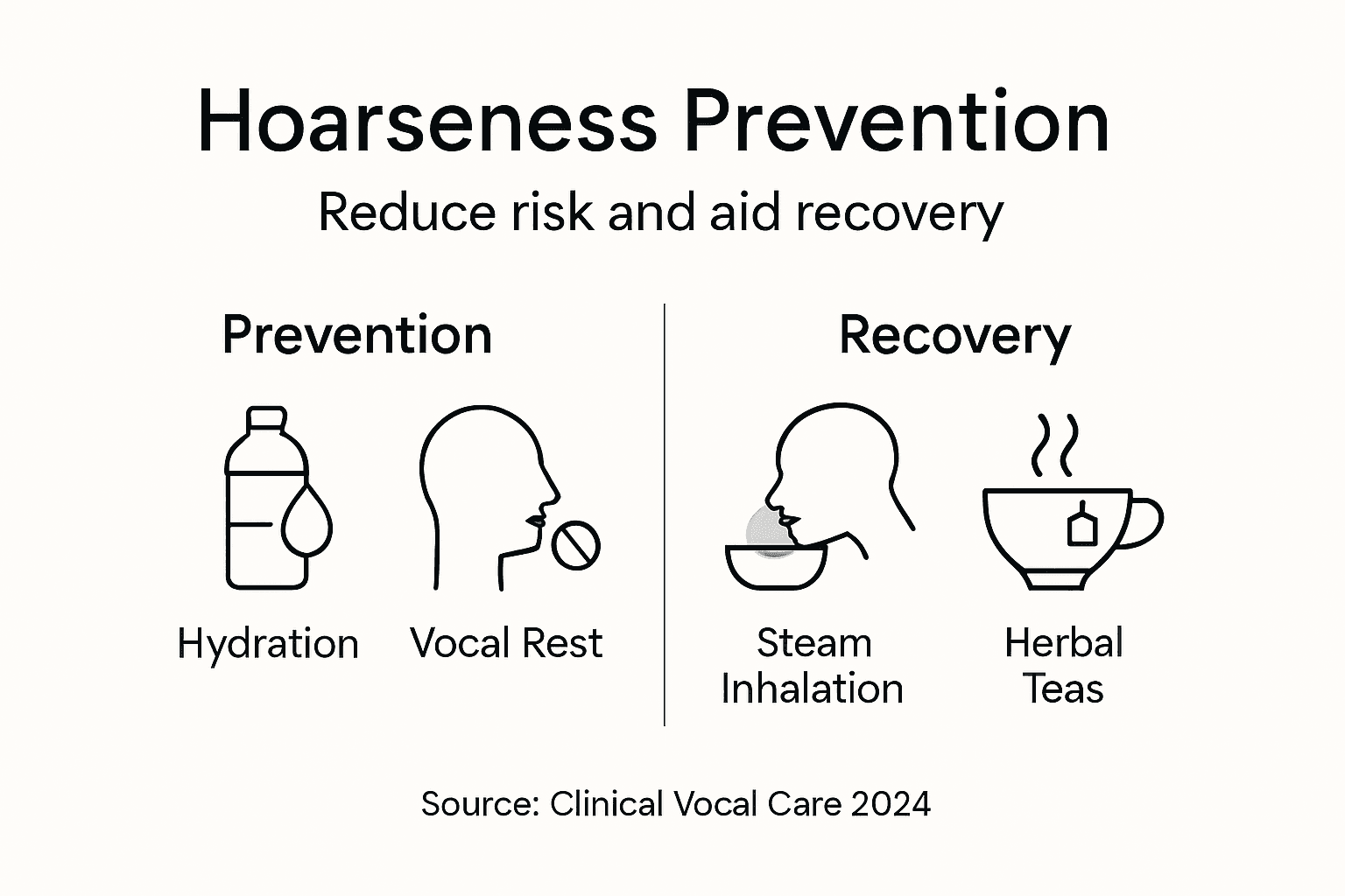 Infographic showing hoarseness prevention and recovery strategies