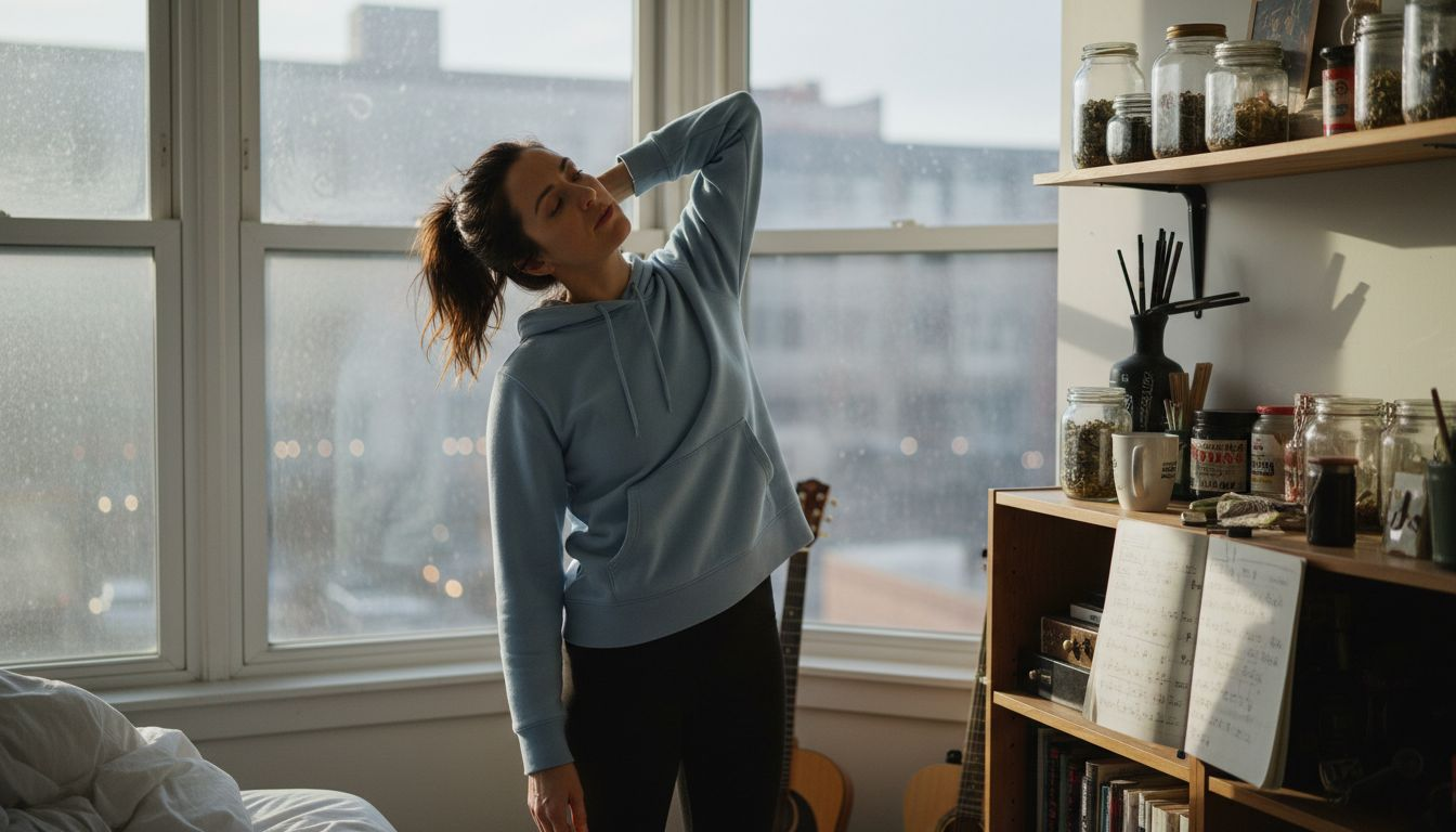 Singer stretching for vocal warm-up