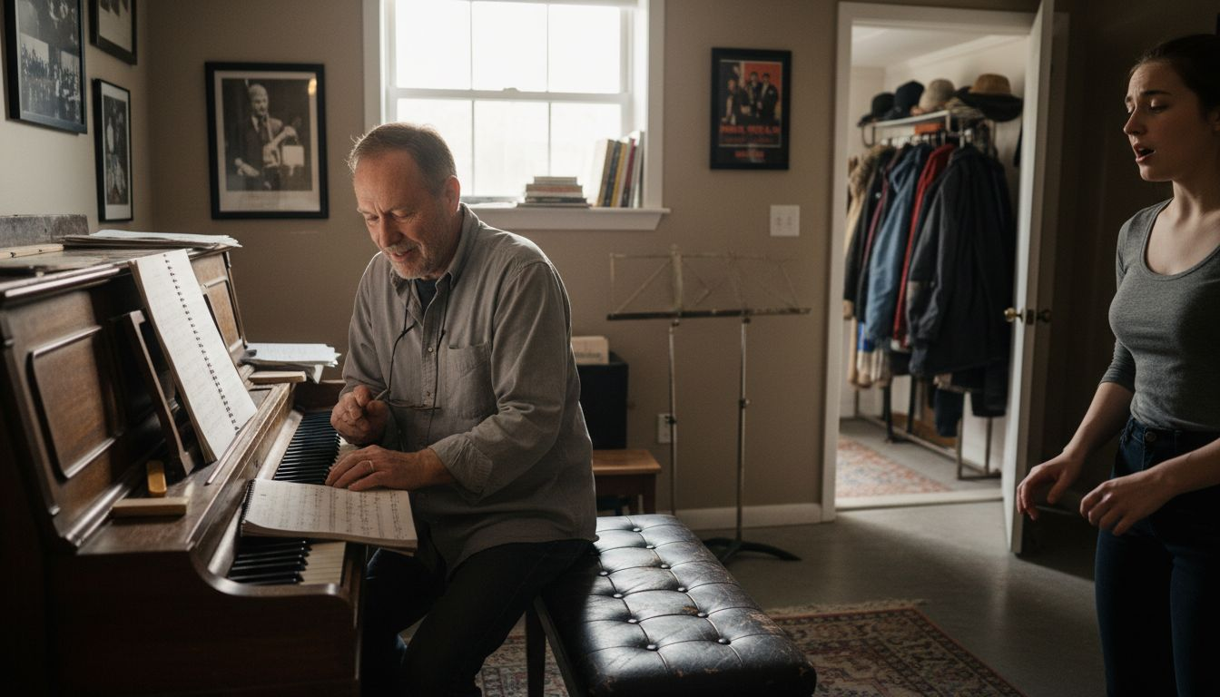 Vocal coach guiding singer in studio