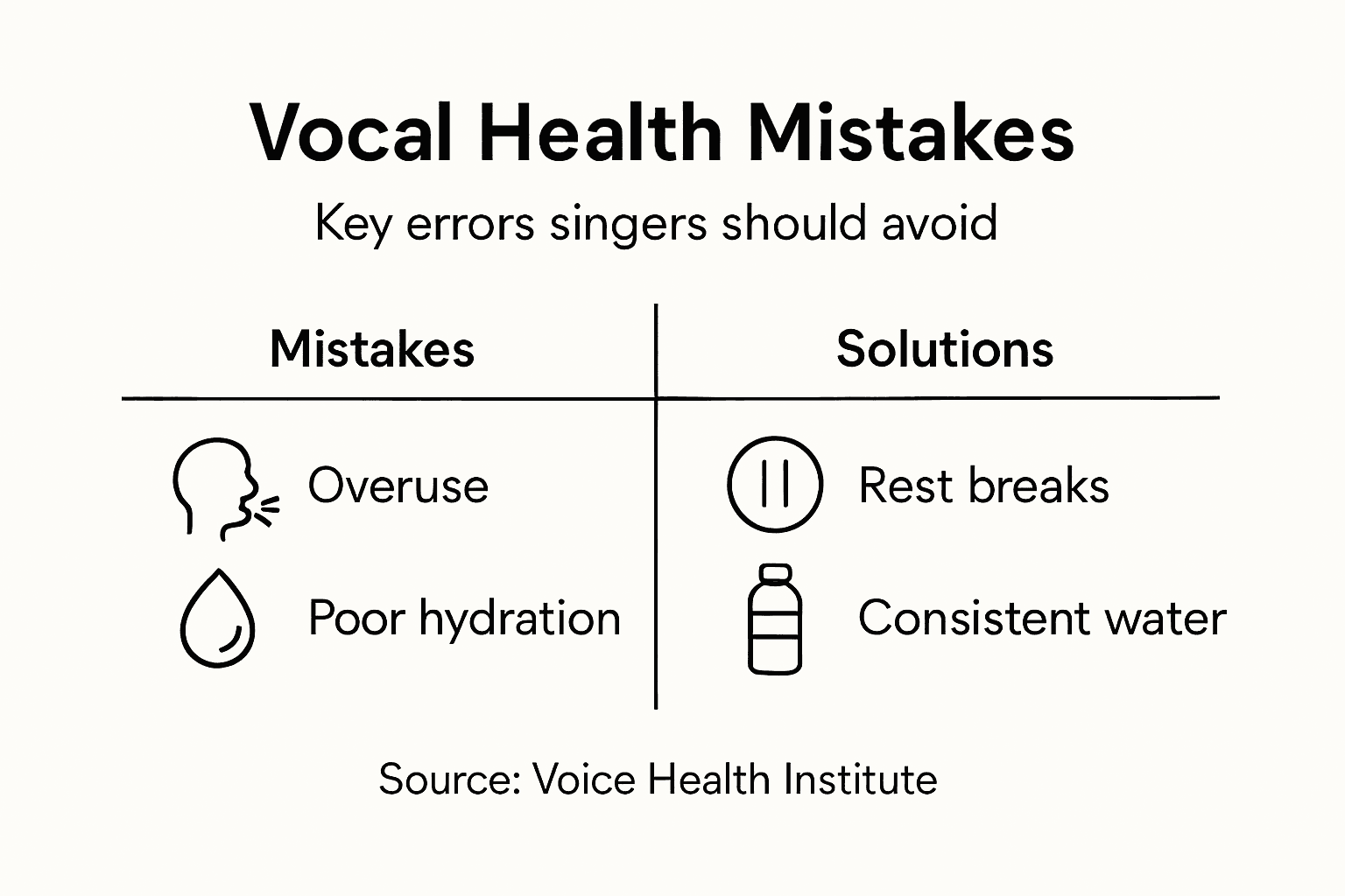 Infographic with mistakes and solutions for vocal care