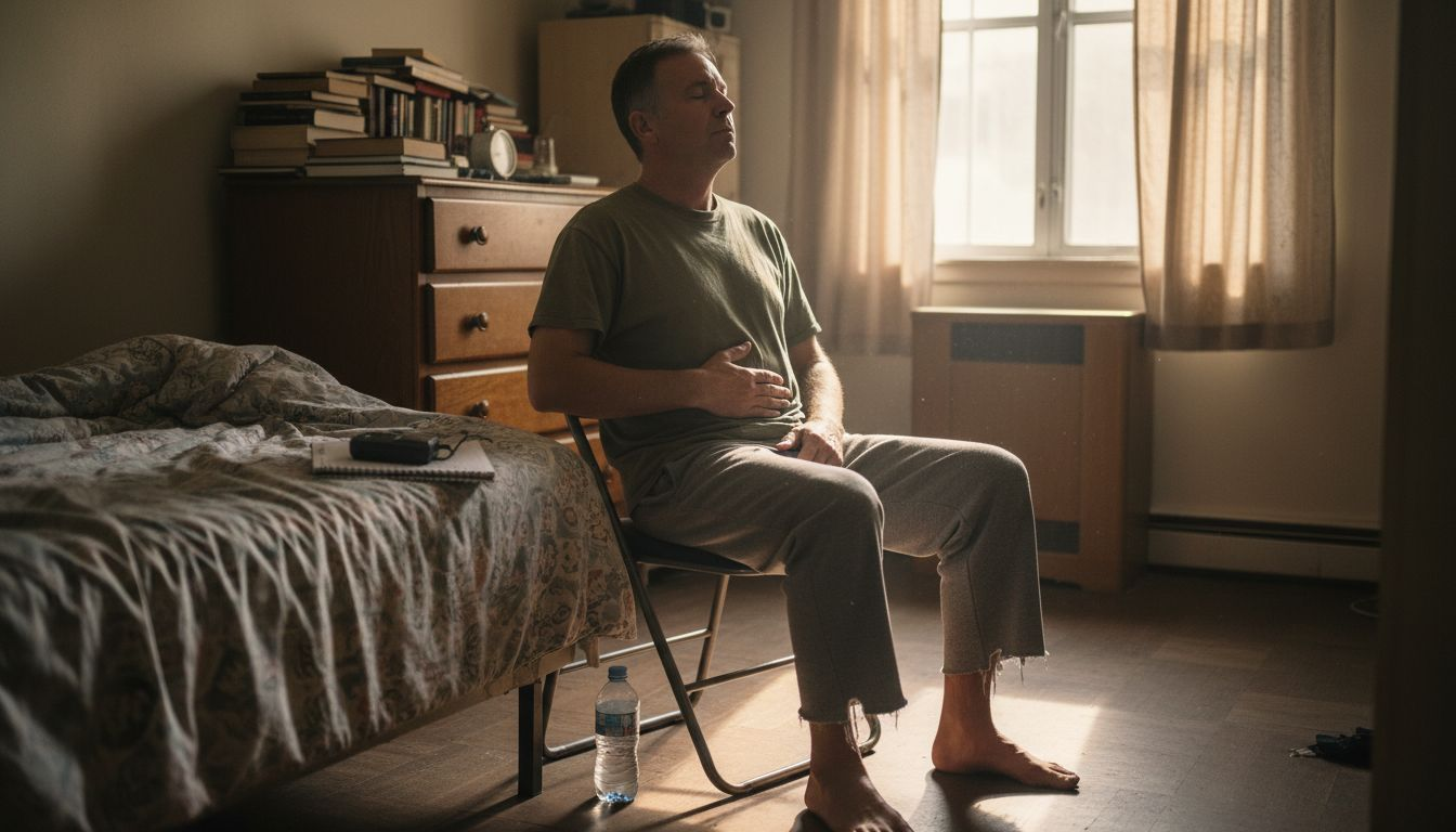 Man performing simple vocal therapy exercises