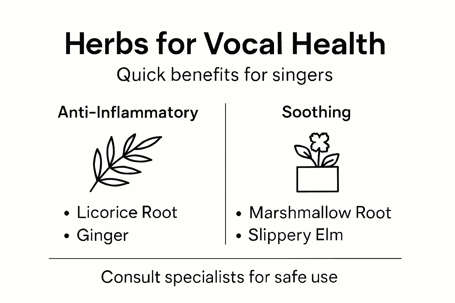 Infographic of key herbs and benefits for singers