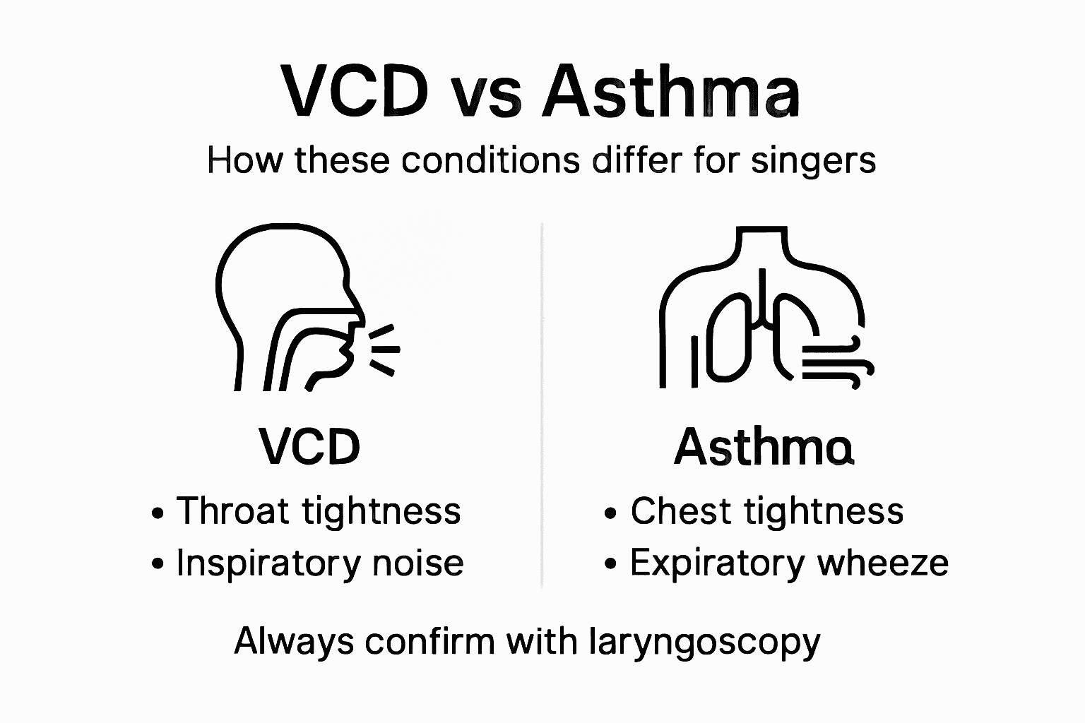 Infographic comparing VCD and asthma