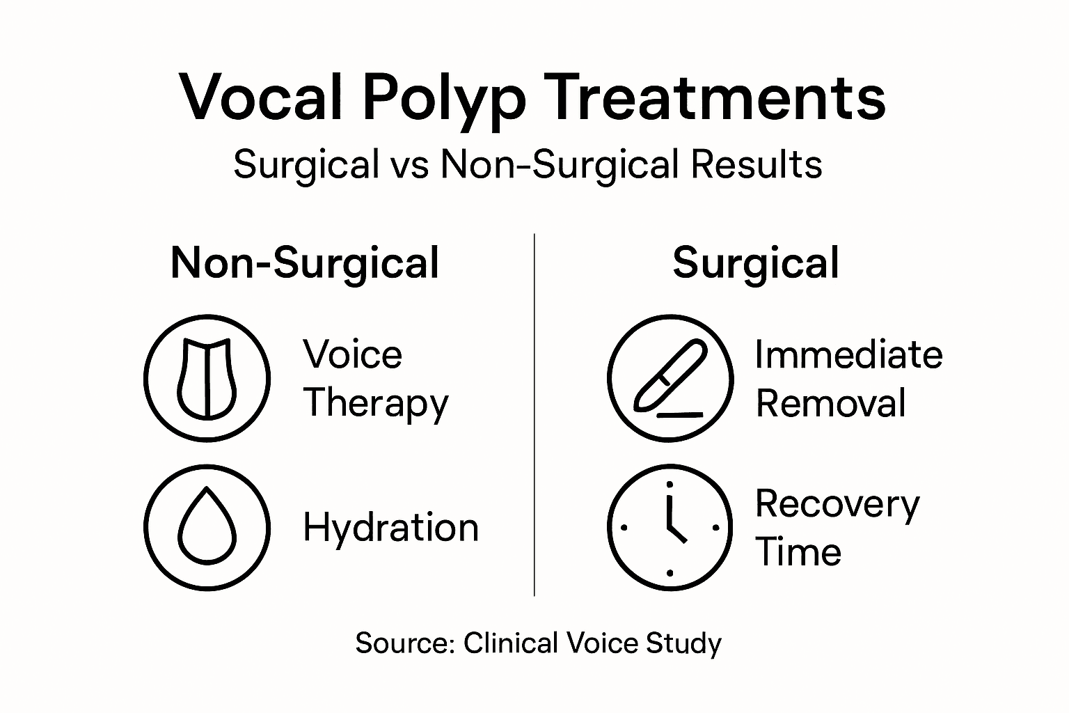 Infographic comparing vocal polyp treatments