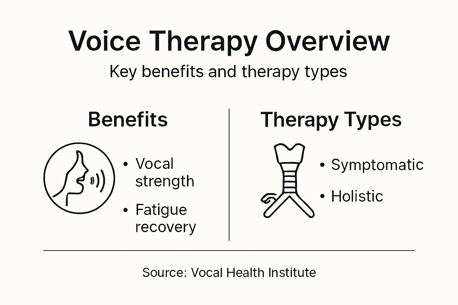 Infographic summarizing voice therapy benefits and types