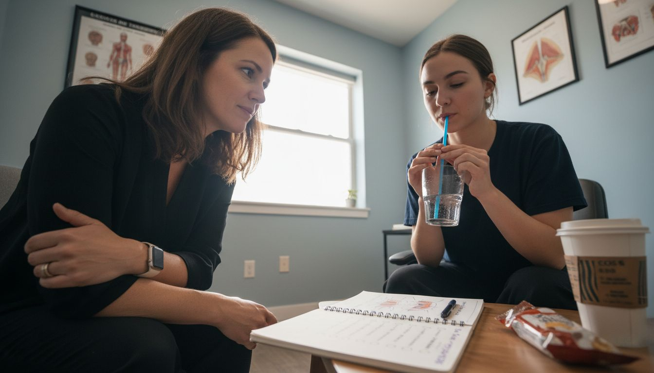 Speech therapist coaching performer in clinic