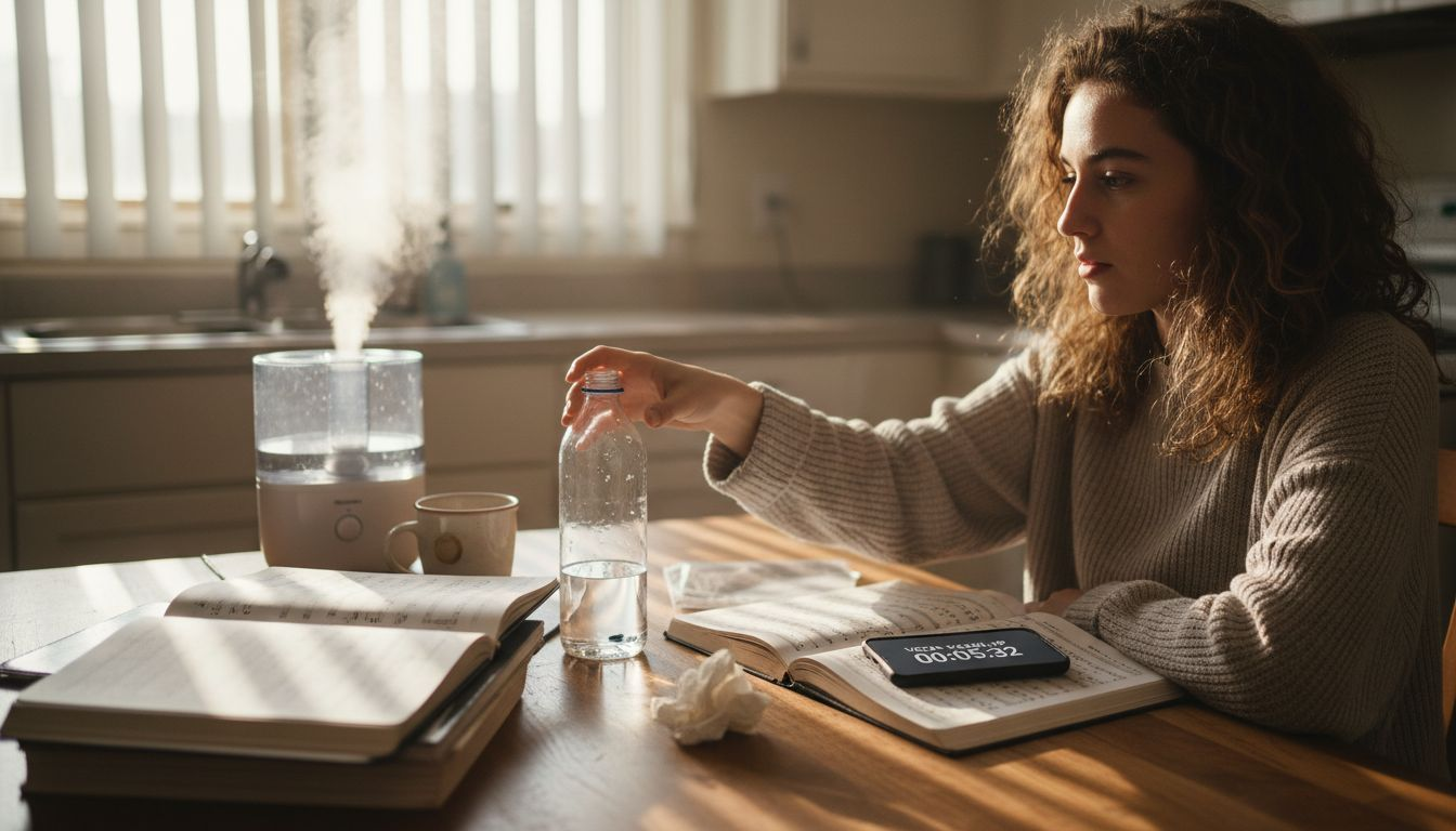Singer preparing hydration vocal recovery