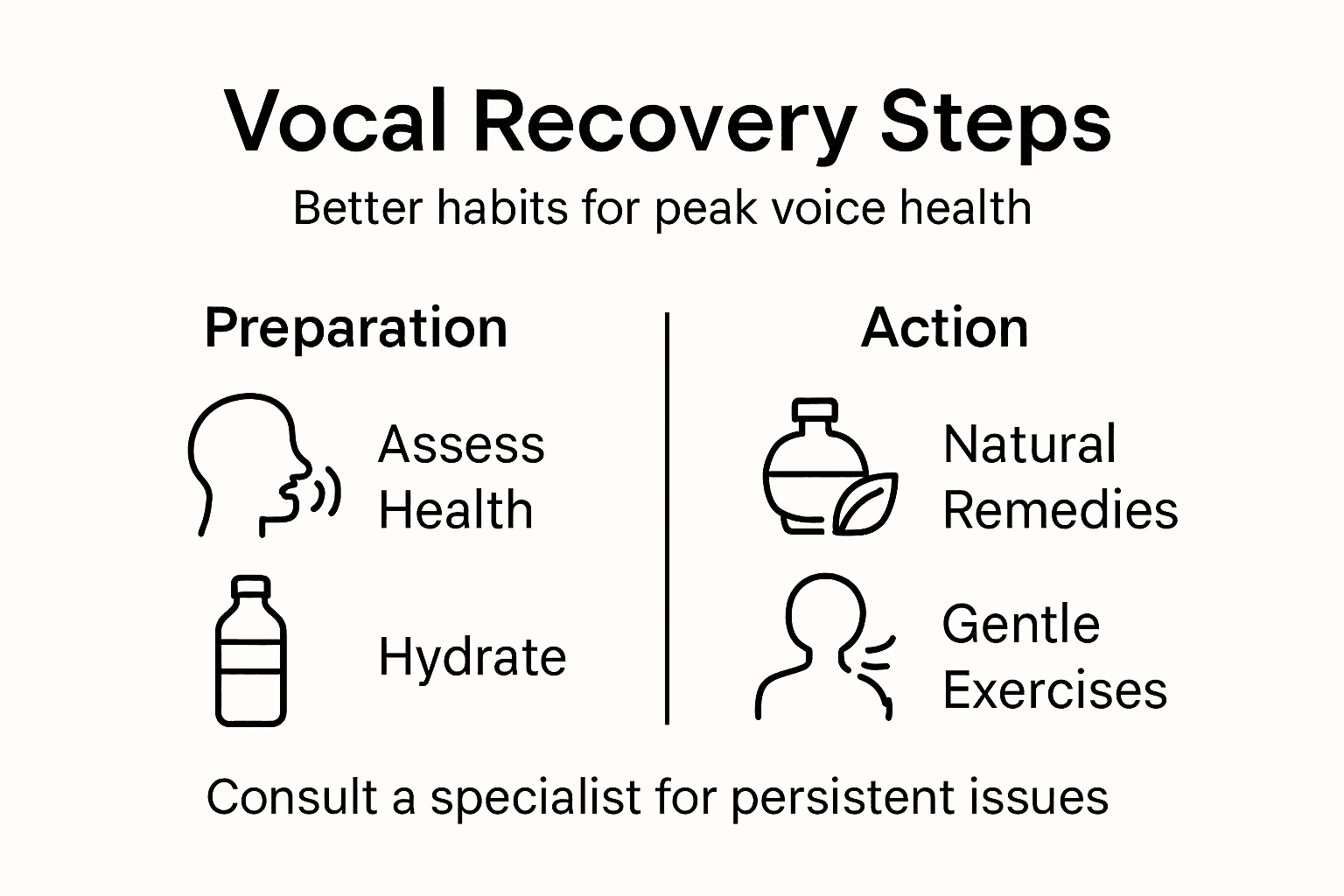 Infographic with vocal recovery steps and tips