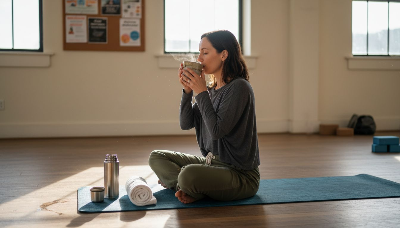 Actor with herbal tea prepping for voice work