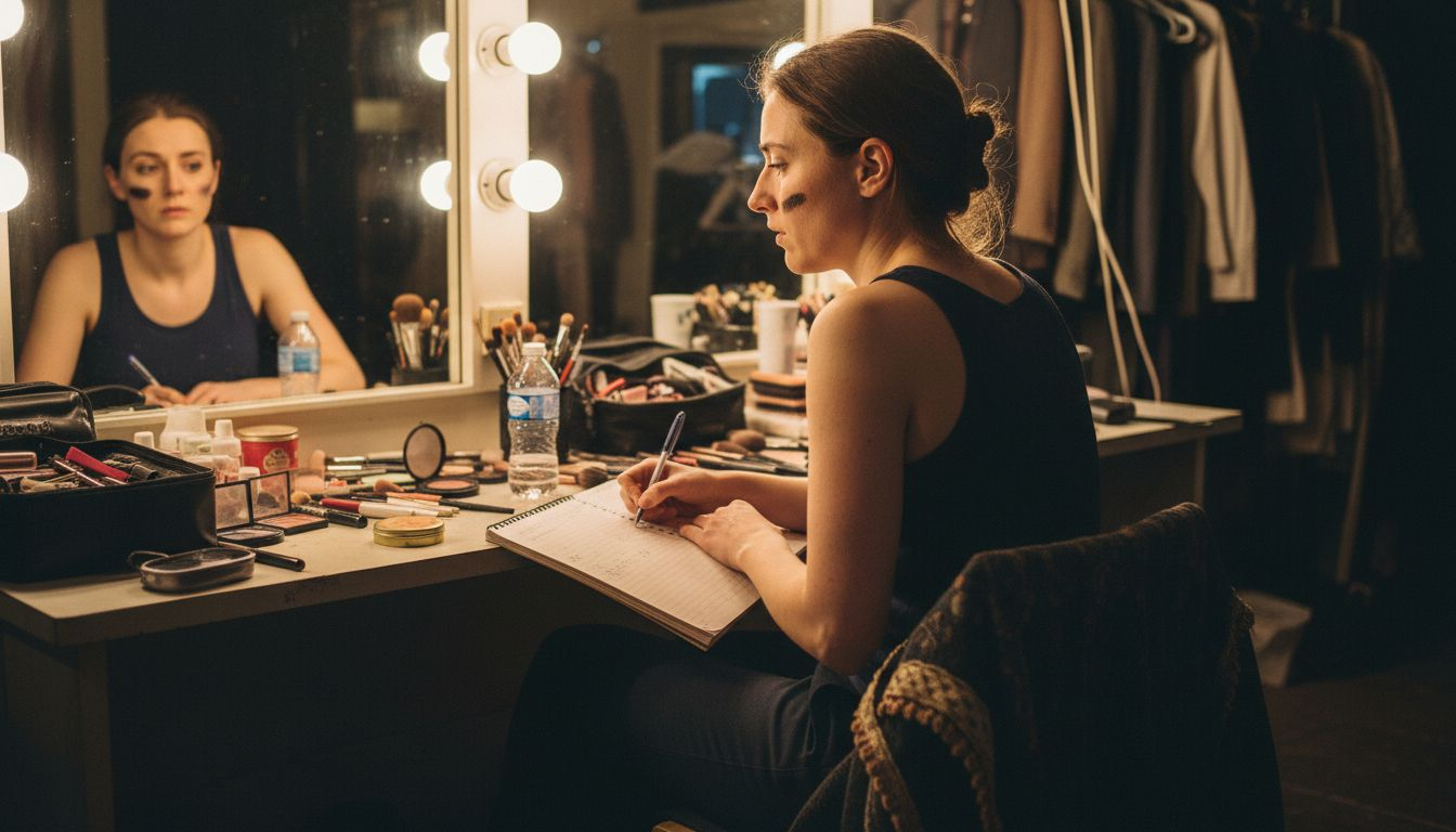 Actor recording vocal performance results backstage