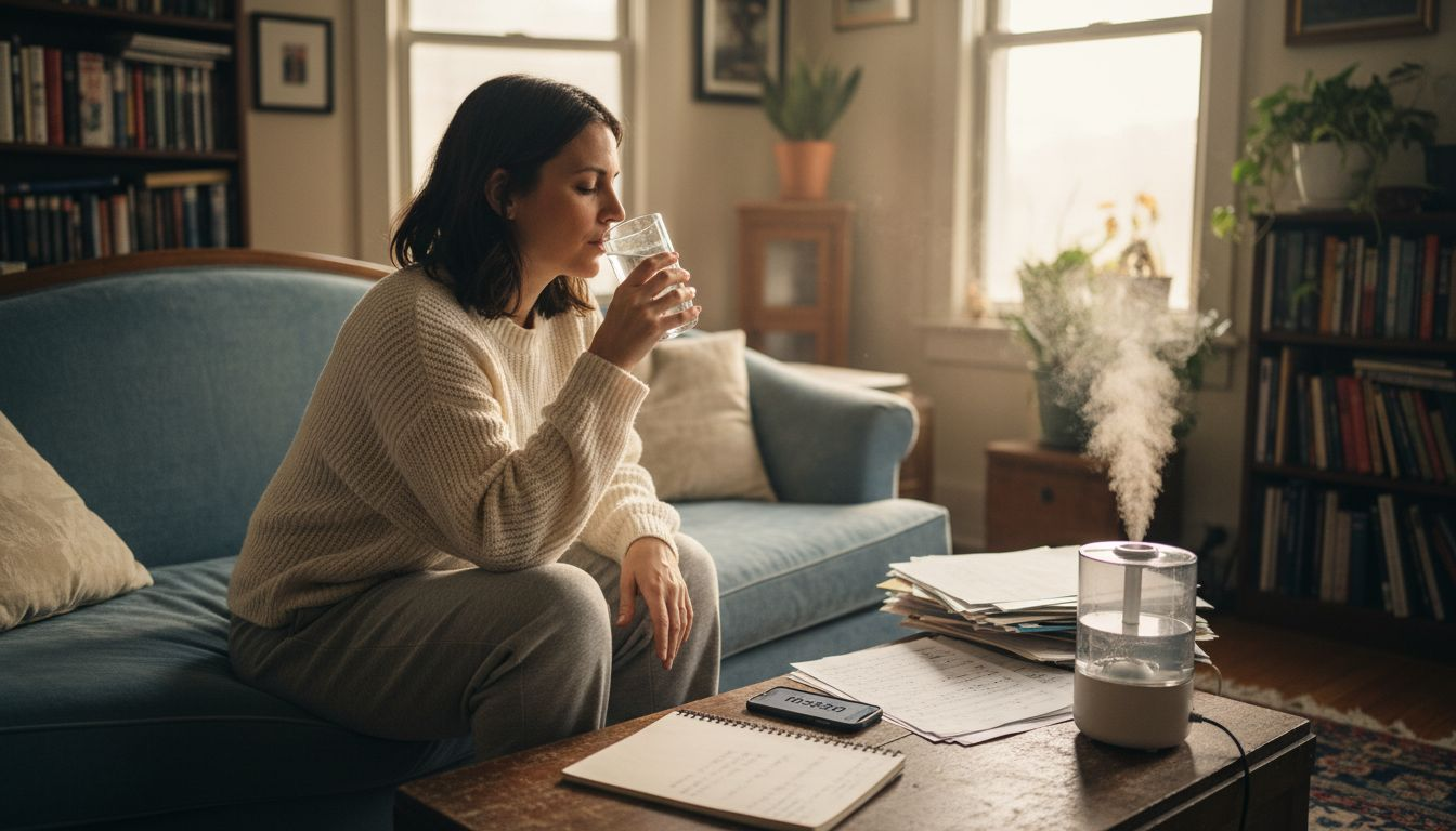 Singer performing gentle vocal recovery exercise