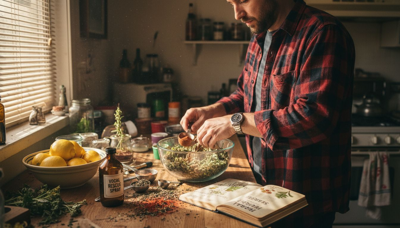 Singer making herbal remedy for vocal care